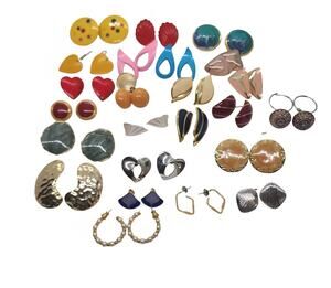 Vintage 1980s Pierced Earrings Lot 25 Pairs Colorful Statement Costume Jewelry